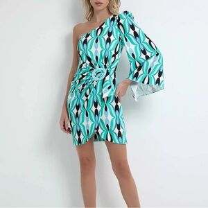 NWT Patbo Twist One Shoulder Mini Dress in Piscene Blue Size 2‎